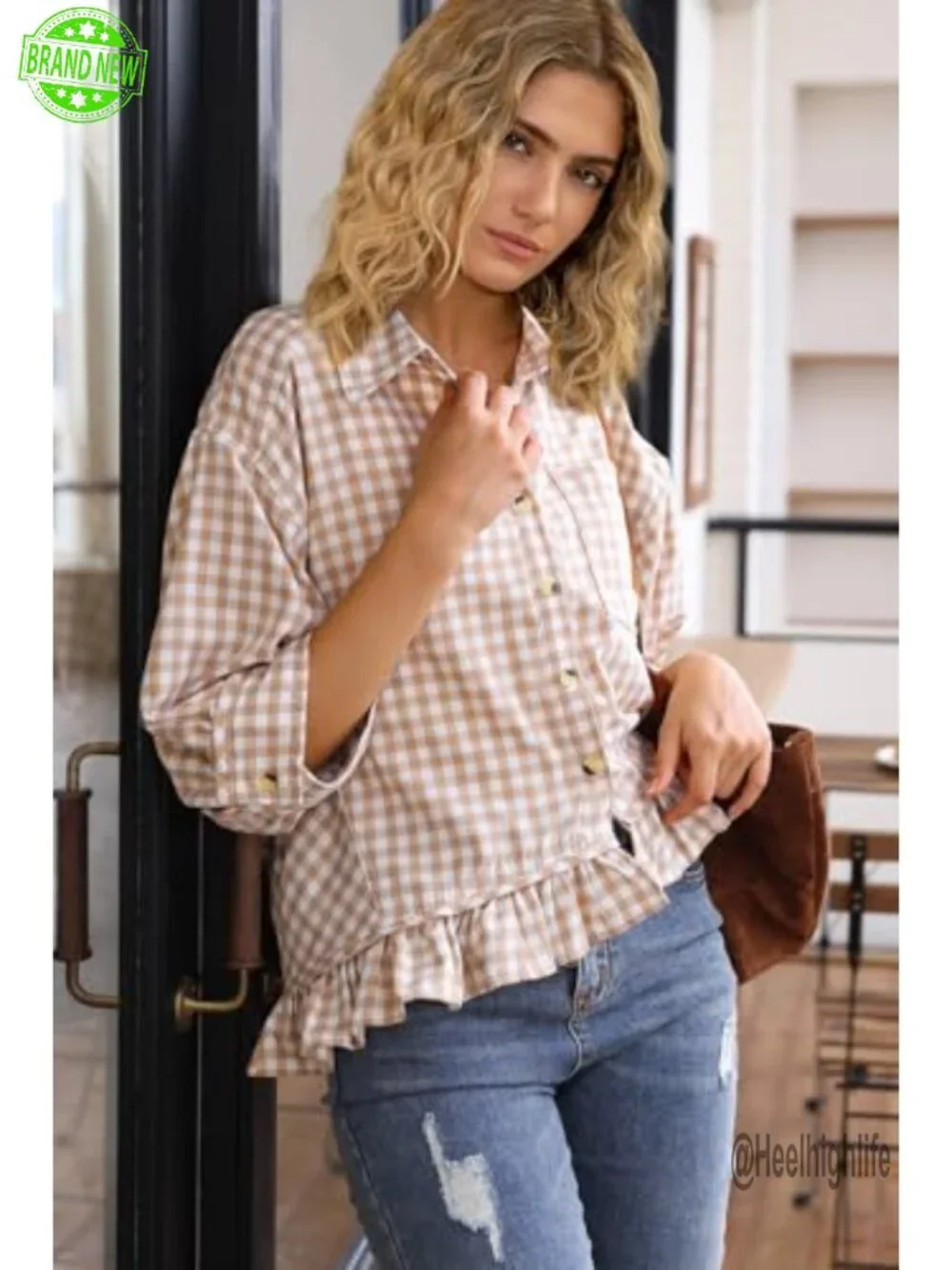 Ruffled Short Sleeve Button Down Blouse Summer Top - Picture 3 of 5